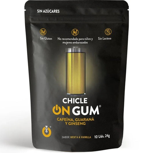 WUG GUM - ON CHICLE CAFEÍNA, GINSENG Y GUARANÁ 10 UNIDADES - Nuvica