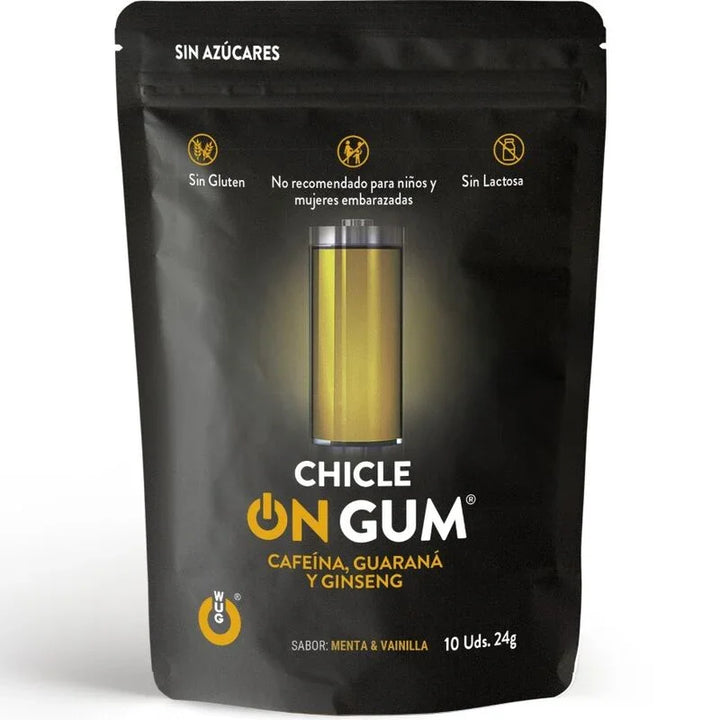 WUG GUM - ON CHICLE CAFEÍNA, GINSENG Y GUARANÁ 10 UNIDADES - Nuvica