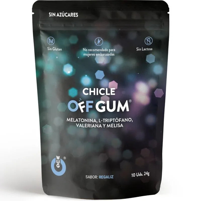 WUG GUM - OFF CHICLE VALERIANA, TRIPTÓFANO, MELISA Y MELATONINA 10 UNIDADES - Nuvica