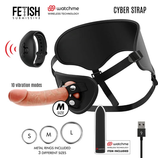 FETISH SUBMISSIVE CYBER STRAP - ARNÉS CON DILDO Y BALA CONTROL REMOTO TECNOLOGÍA WATCHME M - Nuvica