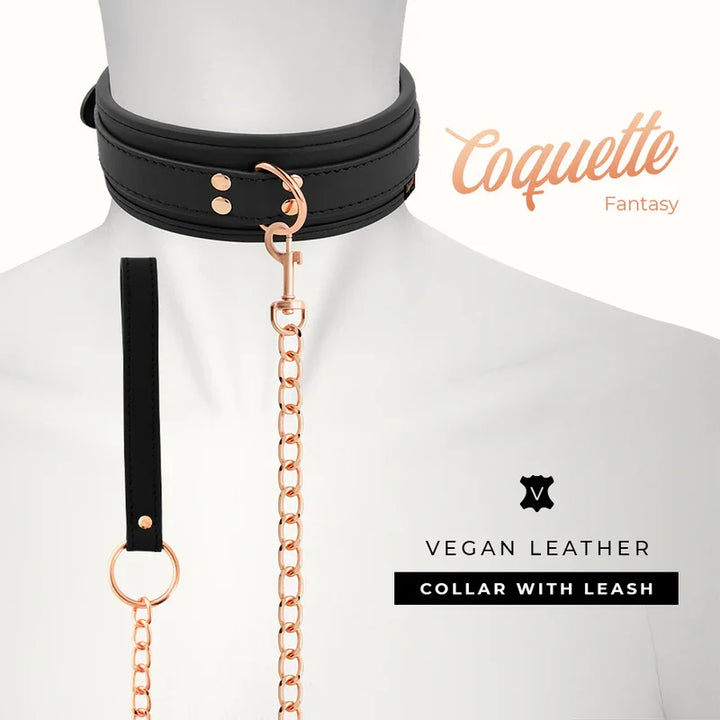 COQUETTE CHIC DESIRE - FANTASY COLLAR CUERO VEGANO CON CORREA Y FORRO DE NEOPRENO - Nuvica