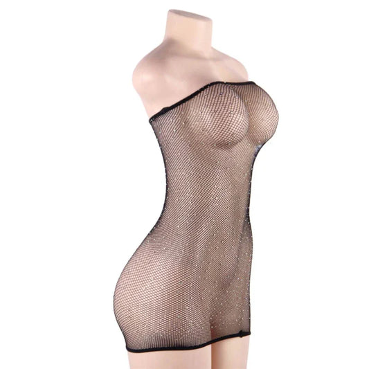 QUEEN LINGERIE - VESTIDO CUERPO DE RED CON BRILLANTES S/L - Nuvica