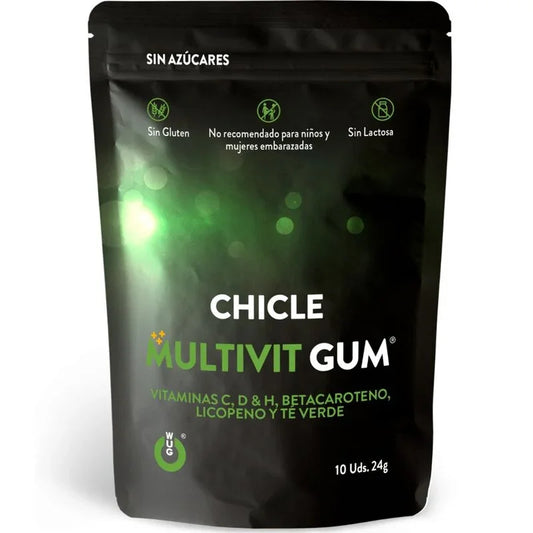 WUG GUM - MULTIVIT CHICLE VITAMINA C, H, D, BETACAROTENO, LICOPENO Y TÉ VERDE 10 UNIDADES - Nuvica