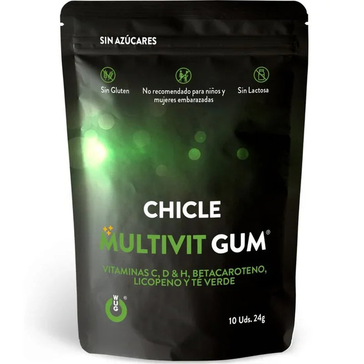 WUG GUM - MULTIVIT CHICLE VITAMINA C, H, D, BETACAROTENO, LICOPENO Y TÉ VERDE 10 UNIDADES - Nuvica