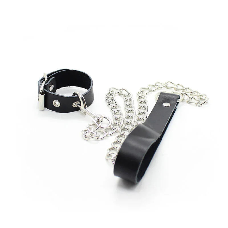 OHMAMA FETISH - COLLAR PARA PENE Y CORREA PIEL CON CADENA METALICA - Nuvica