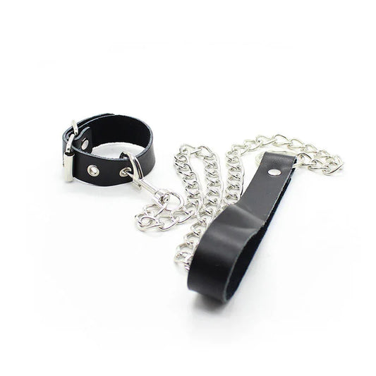 OHMAMA FETISH - COLLAR PARA PENE Y CORREA PIEL CON CADENA METALICA - Nuvica