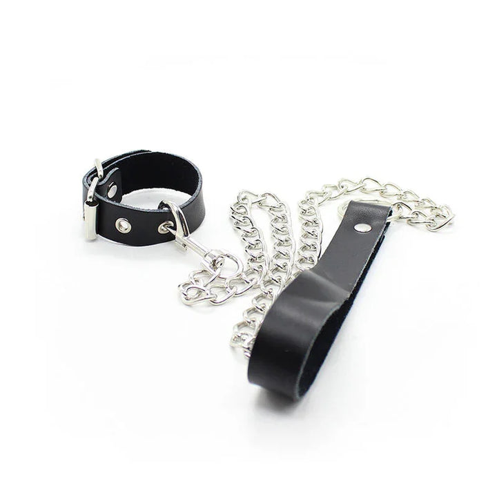 OHMAMA FETISH - COLLAR PARA PENE Y CORREA PIEL CON CADENA METALICA - Nuvica