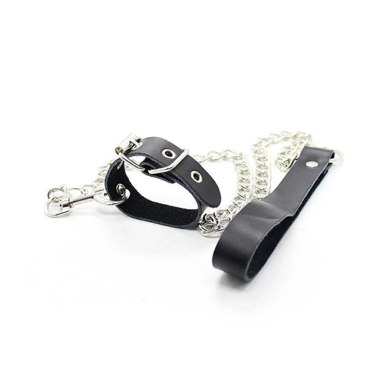 OHMAMA FETISH - COLLAR PARA PENE Y CORREA PIEL CON CADENA METALICA - Nuvica