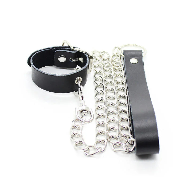 OHMAMA FETISH - COLLAR PARA PENE Y CORREA PIEL CON CADENA METALICA - Nuvica