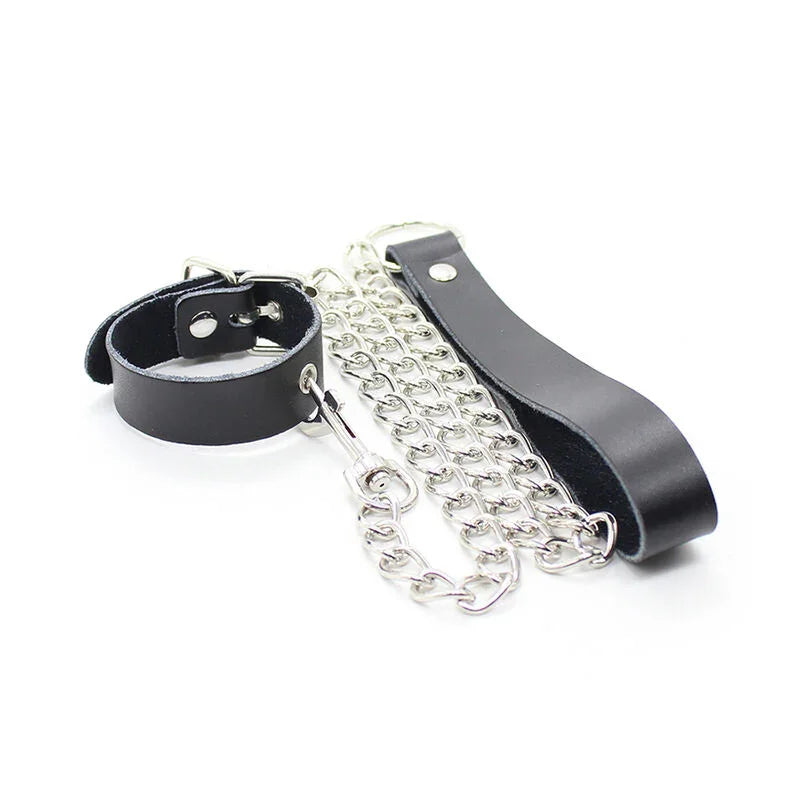 OHMAMA FETISH - COLLAR PARA PENE Y CORREA PIEL CON CADENA METALICA - Nuvica