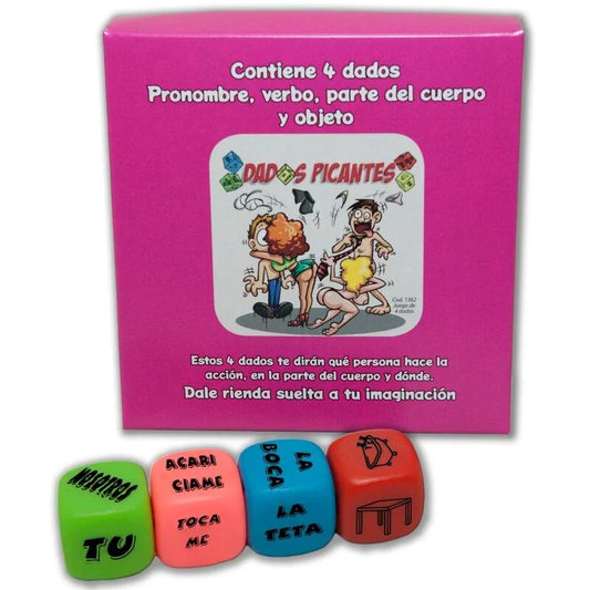 DIABLO PICANTE - JUEGO 4 DADOS PRONOMBRE, VERBO, PARTE DEL CUERPO Y LUGAR - Nuvica