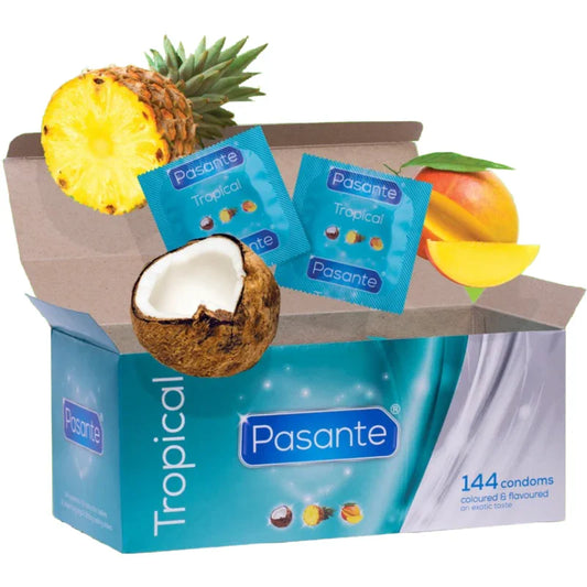 PASANTE - PRESERVATIVOS SABORES TROPICAL 144 UNIDADES - Nuvica