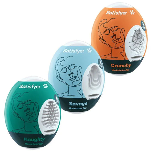 SATISFYER - 3 HUEVOS MASTURBADORES NAUGHTY, SAVAGE & CRUNCHY - Nuvica