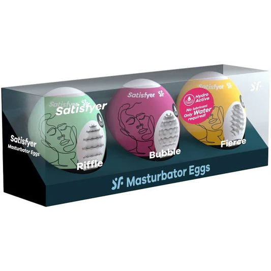 SATISFYER - 3 HUEVOS MASTURBADORES RIFFLE, BUBBLE & FIERCE - Nuvica