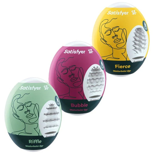 SATISFYER - 3 HUEVOS MASTURBADORES RIFFLE, BUBBLE & FIERCE - Nuvica