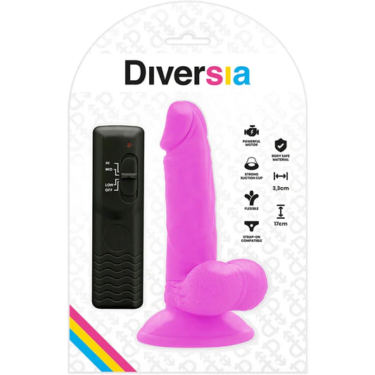 DIVERSIA - DILDO REALÍSTICO FLEXIBLE CON VIBRACIÓN MORADO 17 CM -O- 3.3 CM - Nuvica