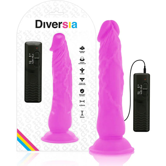 DIVERSIA - DILDO REALÍSTICO FLEXIBLE CON VIBRACIÓN LILA 21 CM -O- 4.9 CM - Nuvica
