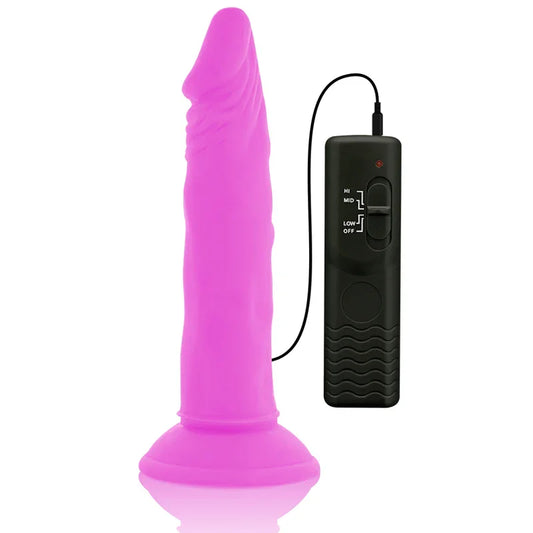 DIVERSIA - DILDO REALÍSTICO FLEXIBLE CON VIBRACIÓN LILA 23 CM -O- 4.3 CM - Nuvica