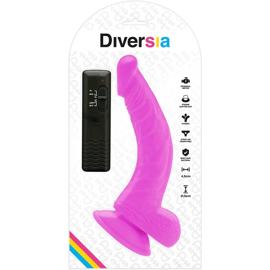 DIVERSIA - DILDO REALÍSTICO FLEXIBLE CON VIBRACIÓN LILA 21.5 CM -O- 4.5 CM - Nuvica