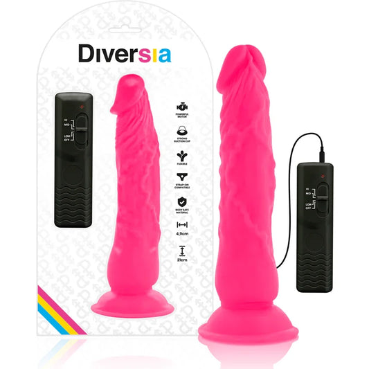 DIVERSIA - DILDO REALÍSTICO FLEXIBLE CON VIBRACIÓN ROSA 21 CM -O- 4.9 CM - Nuvica