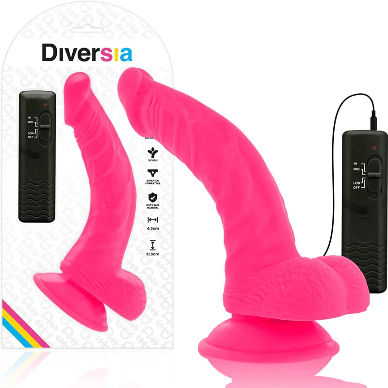 DIVERSIA - DILDO REALÍSTICO FLEXIBLE CON VIBRACIÓN ROSA 21.5 CM -O- 4.5 CM - Nuvica