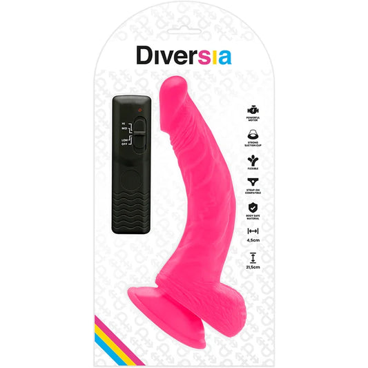 DIVERSIA - DILDO REALÍSTICO FLEXIBLE CON VIBRACIÓN ROSA 21.5 CM -O- 4.5 CM - Nuvica