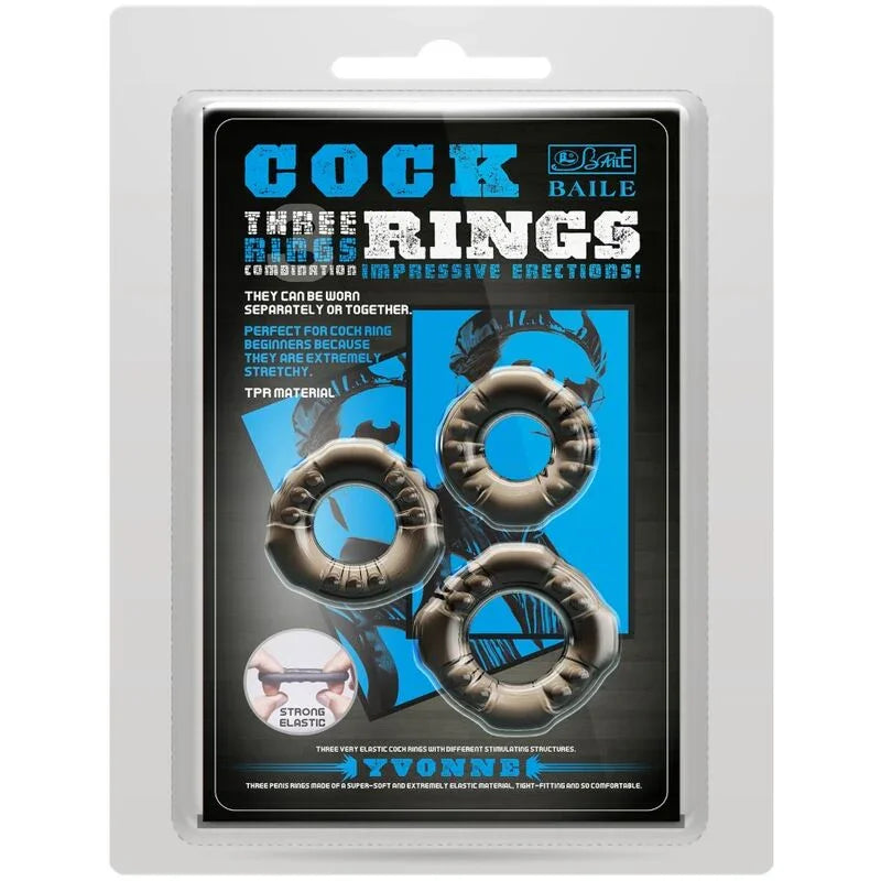 BAILE - COCK RINGS YVONNE SET 3 ANILLOS PENE - Nuvica
