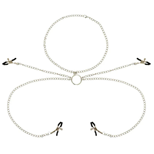 OHMAMA FETISH - 4 PINZAS PEZONES CON COLLAR DE CADENAS - Nuvica