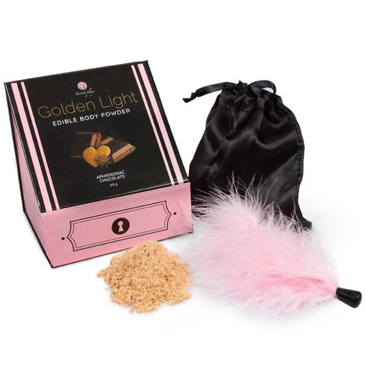 SECRETPLAY - GOLDEN LIGHT KIT POLVOS COMESTIBLES Y PLUMA CHOCOLATE AFRODISIACO - Nuvica