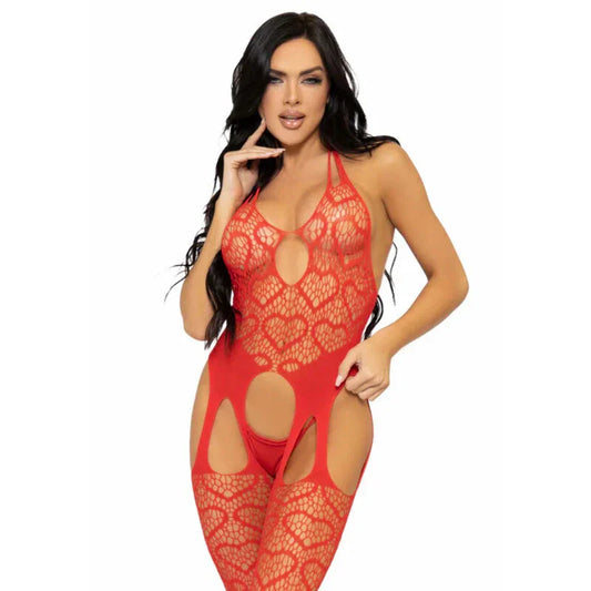 LEG AVENUE - BODYSTOCKING DE RED CON TIRANTES TALLA ÚNICA - NEGRO - Nuvica
