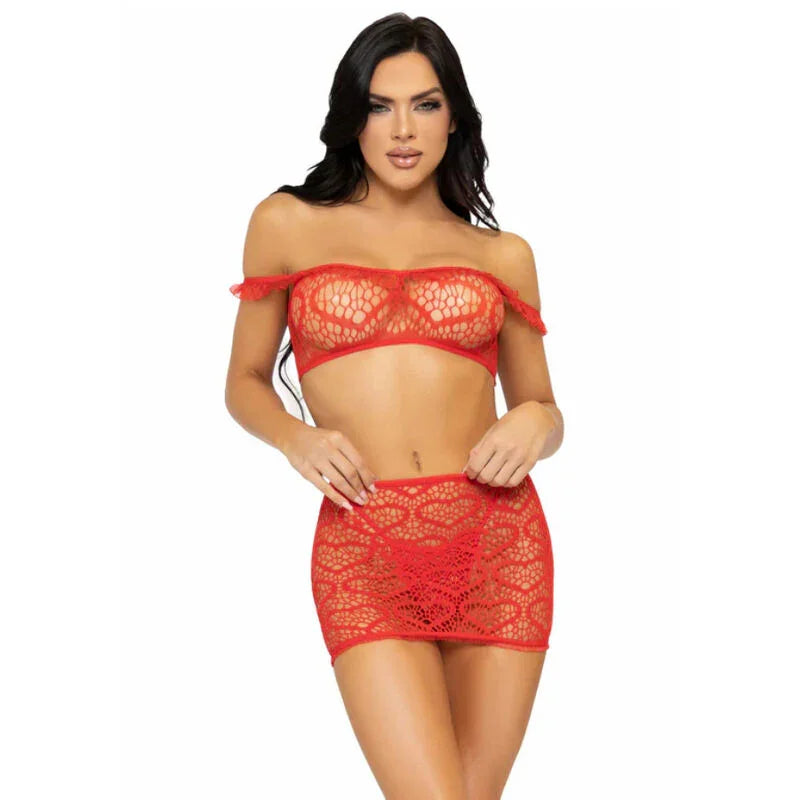 LEG AVENUE - SET TRES PIEZAS TOP, MINI FALDA Y TANGA TALLA ÚNICA - NEGRO - Nuvica