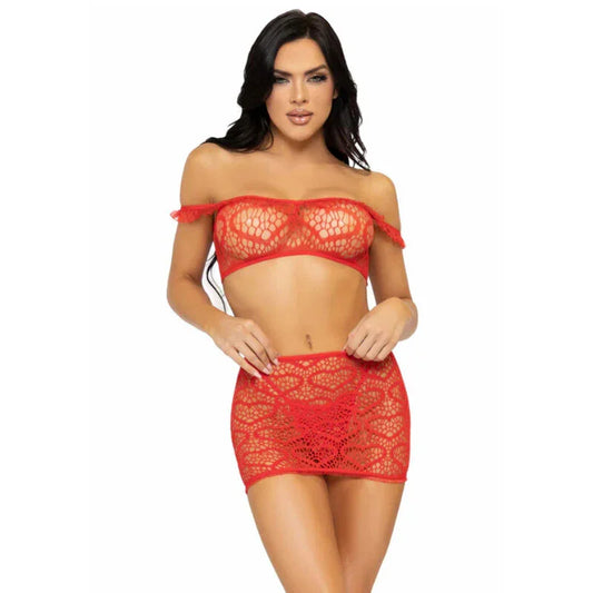 LEG AVENUE - SET TRES PIEZAS TOP, MINI FALDA Y TANGA TALLA ÚNICA - NEGRO - Nuvica