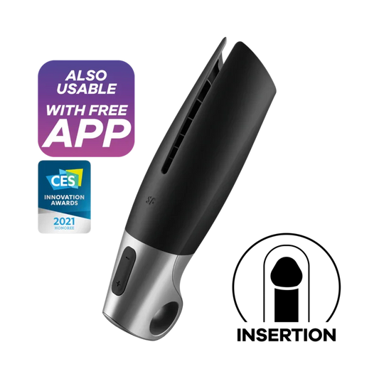 SATISFYER - POWER MASTURBATOR NEGRO Y PLATA - Nuvica