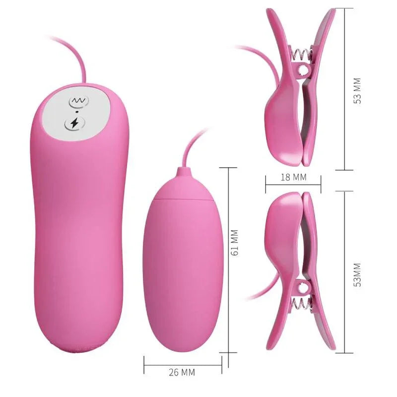 PRETTY LOVE - PINZAS CON VIBRACIÓN Y ELETROSHOCK ROSA - Nuvica