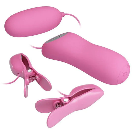 PRETTY LOVE - PINZAS CON VIBRACIÓN Y ELETROSHOCK ROSA - Nuvica