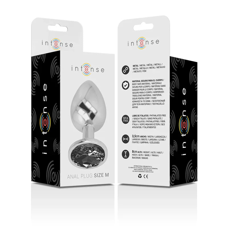 INTENSE - PLUG ANAL METAL ALUMINIO CON CRISTAL NEGRO TALLA M - Nuvica