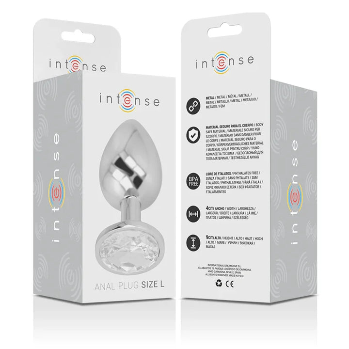 INTENSE - PLUG ANAL METAL ALUMINIO CON CRISTAL PLATA TALLA L - Nuvica