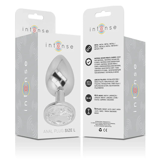 INTENSE - PLUG ANAL METAL ALUMINIO CON CRISTAL PLATA TALLA L - Nuvica