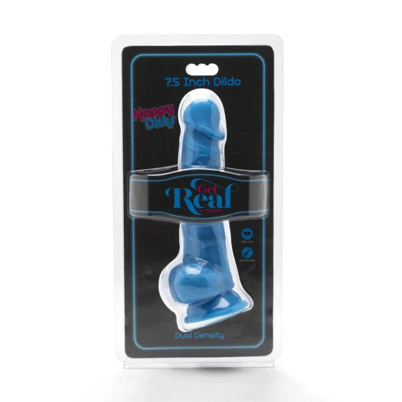 GET REAL - HAPPY DICKS 19 CM CON TESTÍCULOS AZUL - Nuvica