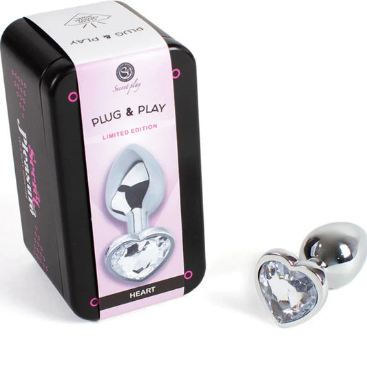 SECRETPLAY - METAL BUTT PLUG CORAZÓN TRANSPARENTE TALLA S 7 CM - Nuvica