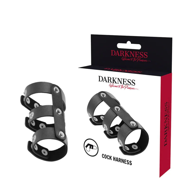 DARKNESS - ANILLO DOBLE PENE Y TESTÍCULOS AJUSTABLE LEATHER - Nuvica