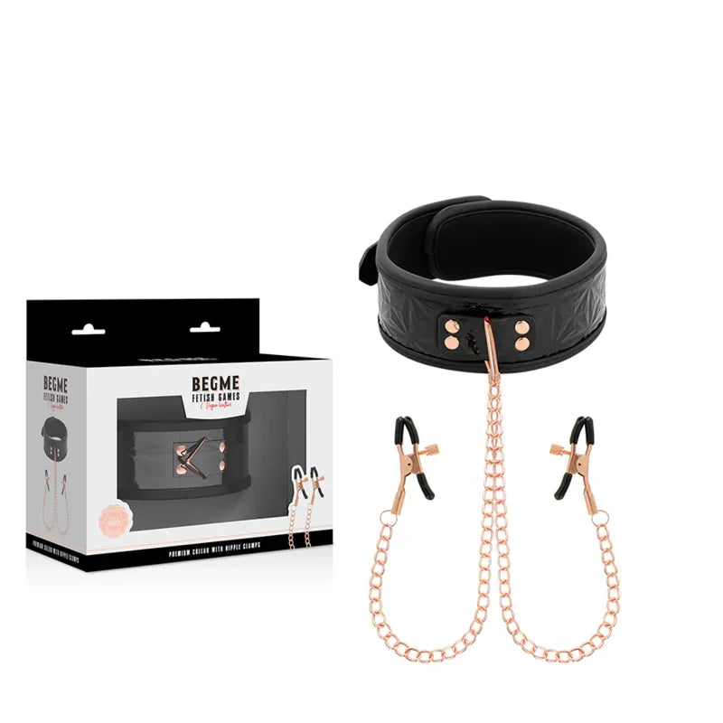 BEGME - BLACK EDITION COLLAR CON CADENAS Y PINZAS PEZONES CON FORRO DE NEOPRENO - Nuvica