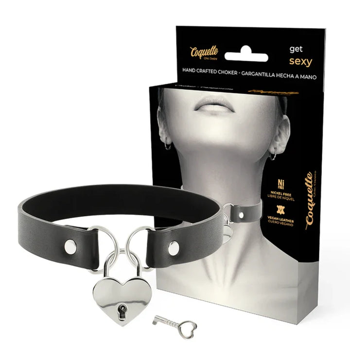 COQUETTE CHIC DESIRE - COLLAR CUERO VEGANO ACCESORIO CORAZÓN CON LLAVE - Nuvica