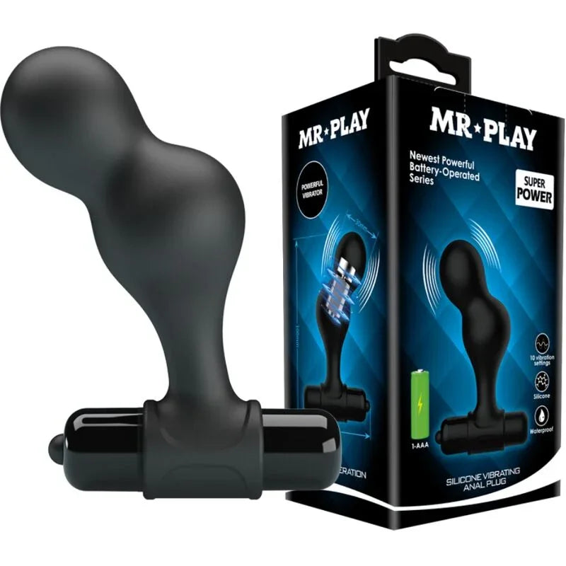 MR PLAY - PLUG ANAL VIBRADOR DE SILICONA NEGRO - Nuvica
