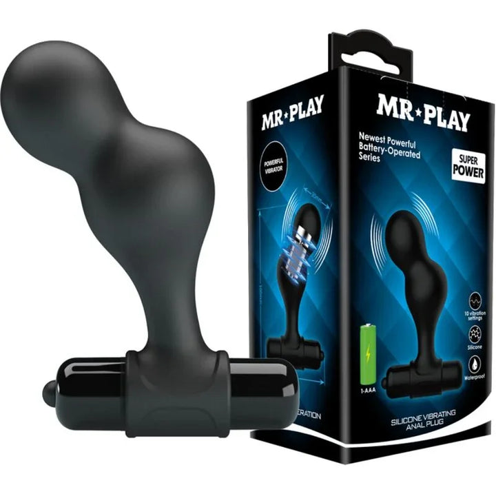 MR PLAY - PLUG ANAL VIBRADOR DE SILICONA NEGRO - Nuvica