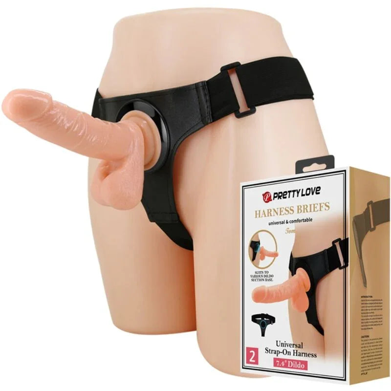 PRETTY LOVE - HARNESS BRIEFS ARNÉS UNIVERSAL CON DILDO TOM 20 CM NATURAL - Nuvica