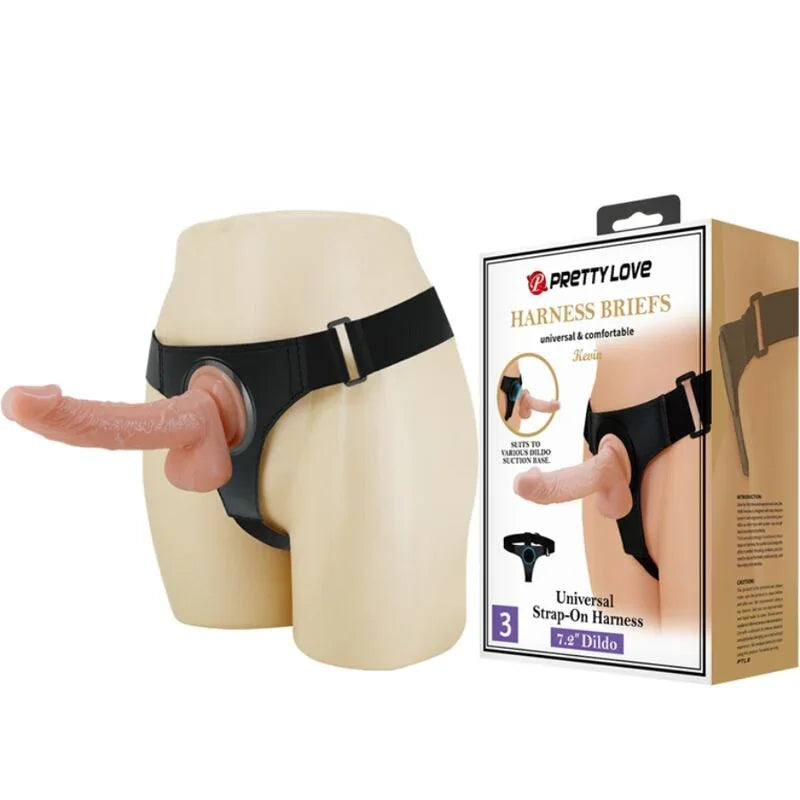 PRETTY LOVE - HARNESS BRIEFS ARNÉS UNIVERSAL CON DILDO KEVIN 19 CM NATURAL - Nuvica