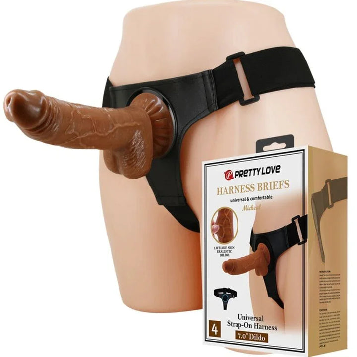 PRETTY LOVE - HARNESS BRIEFS ARNÉS UNIVERSAL CON DILDO MICHEAL 20 CM NEGRO - Nuvica