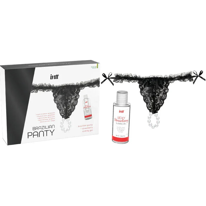 INTT RELEASES - PANTY BRASILEÑA NEGRA CON PERLAS Y GEL LUBRICANTE 50 ML - Nuvica