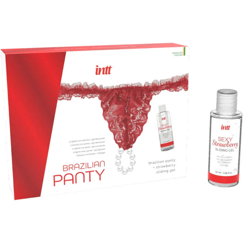INTT RELEASES - PANTY BRASILEÑO ROJA CON PERLAS Y GEL LUBRICANTE 50 ML - Nuvica